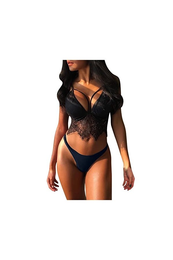UIVHLW Lingerie Femme Ensemble De sous-Vêtements Féminins en Dentelle Transparente Grande Taille Évider Soutien-Gorge String