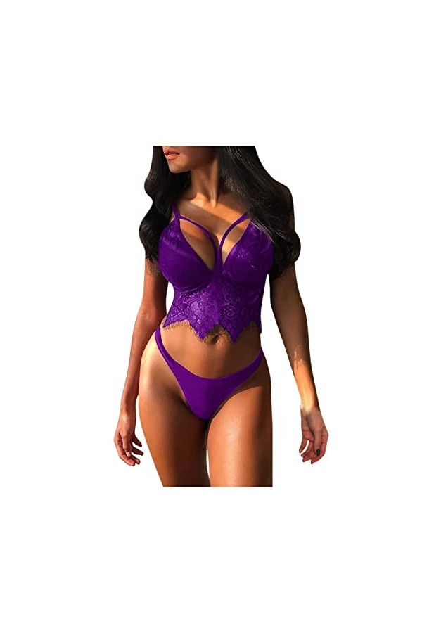 UIVHLW Lingerie Femme Ensemble De sous-Vêtements Féminins en Dentelle Transparente Grande Taille Évider Soutien-Gorge String
