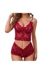 UIVHLW Nuisette Nuisette Ensemble De sous-Vêtements Brodés Floraux en Dentelle Transparente