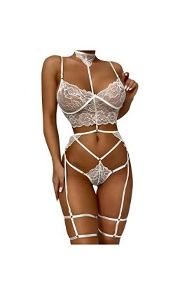 UIVHLW sous-Vêtements Évidés Broderie Jacquard Creuse De Grande Taille À Travers Les Costumes en Maille De Dentelle