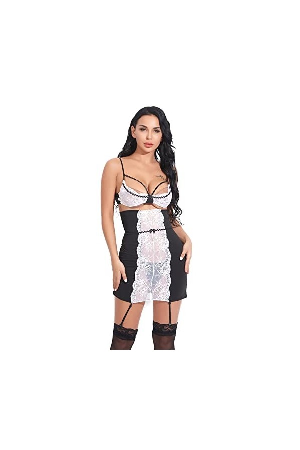 UIVHLW Lingerie Coutures Noires Et Blanches Perspective Dentelle Hollow Out Corset Underwear