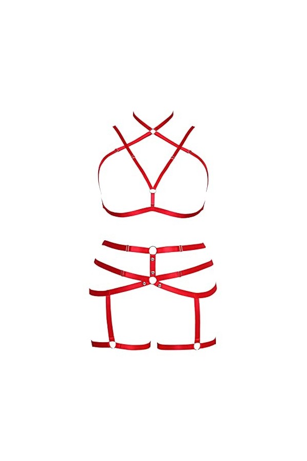JMMHSS Harnais de Corps Grande Taille pour Femmes Ensemble de Porte-Jarretelles à lanières Ajuster Gothique Punk Art Porter é