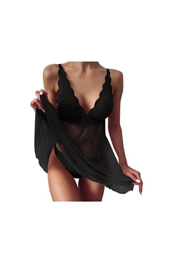 UKKO sous-Vêtements Sexy Femmes Accessoires sous-Vêtements Bretelles Dentelle Robe Transparente Pyjamas Lingerie-Red,XL