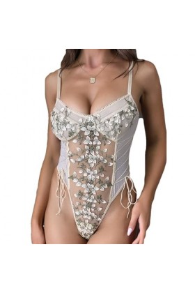 ZTIANEF Lingerie Sexy Femme Nuisettes Sexy Femme Combinaison Sexy Collants Brodés À Fleurs avec Collants À Lacets Collants sa