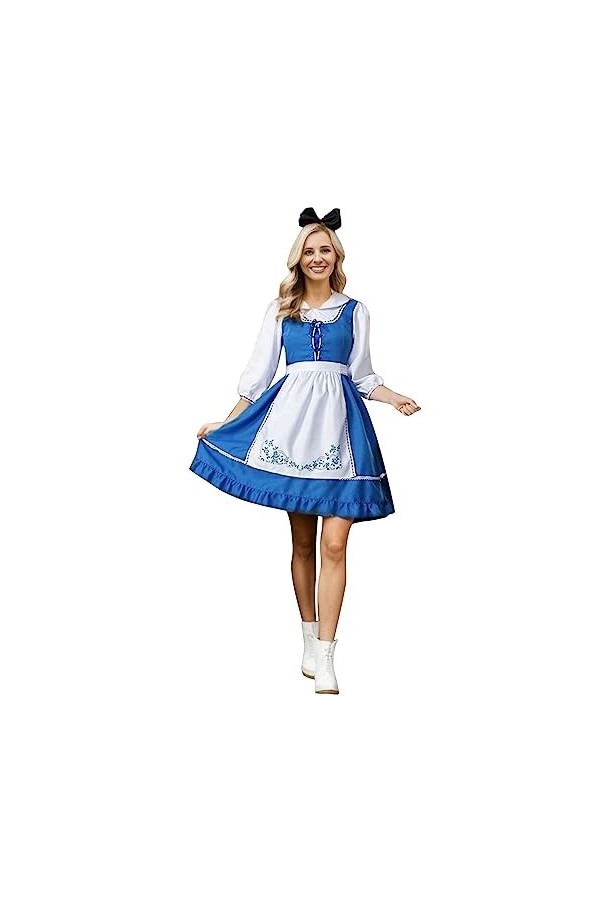 QWUVEDS Oktoberfest 2022 Robe de femme de ménage avec tablier et manches bouffantes Tunique médiévale blanche pour homme