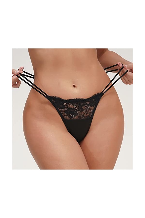 MULANY Femme Slips 3 pièces Taille Basse Tongs Femmes Sexy Maille Culotte sans Couture Perspective G-String Dentelle caleçons
