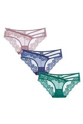 EXCEI Femme Slips 3 pièces Sexy Dentelle Culotte Femmes Slips Transparent Taille Basse sous-vêtement évider Pansement sous-vê