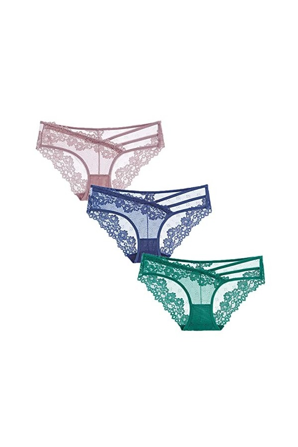 EXCEI Femme Slips 3 pièces Sexy Dentelle Culotte Femmes Slips Transparent Taille Basse sous-vêtement évider Pansement sous-vê