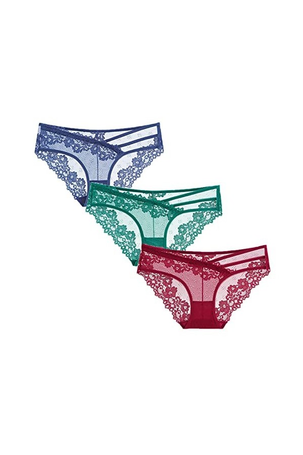 EXCEI Femme Slips 3 pièces Sexy Dentelle Culotte Femmes Slips Transparent Taille Basse sous-vêtement évider Pansement sous-vê