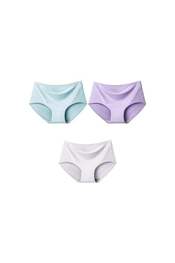 PBLCYUT 3 pièces/lot Pauvre sans Couture Plus Taille 4XL Pagnées de Soie Solide for Femmes Briefes de sous-vêtements féminins