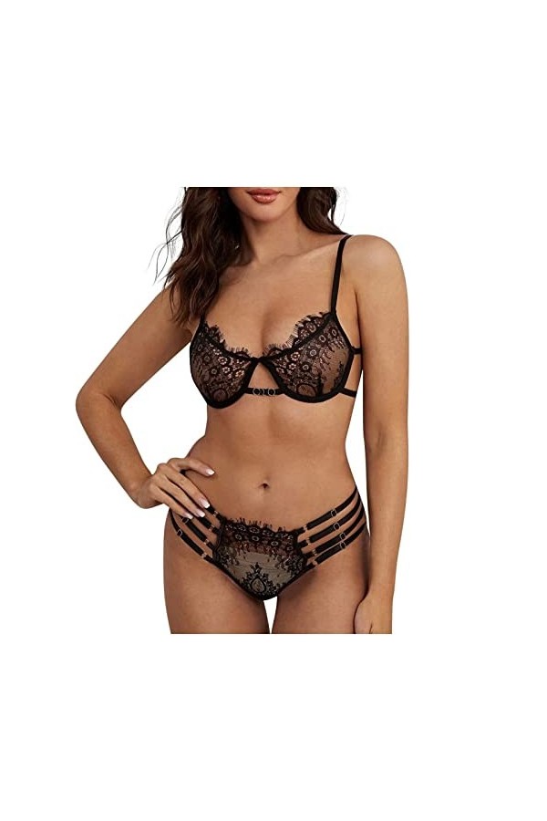 UIVHLW Nuisette Extensible sous-Vêtements en Maille Noire Grande Taille pour Femmes Costumes en Dentelle en Perspective