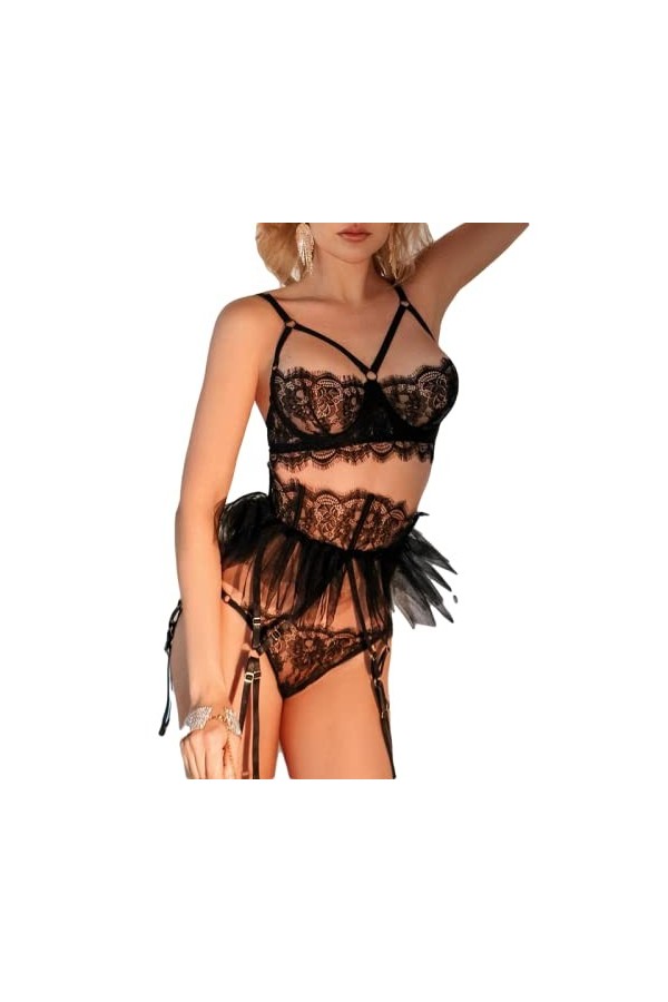 UIVHLW Ensemble De Lingerie Ensembles De Soutien-Gorge Ouverts en Dentelle Transparent Découpé Grande Taille