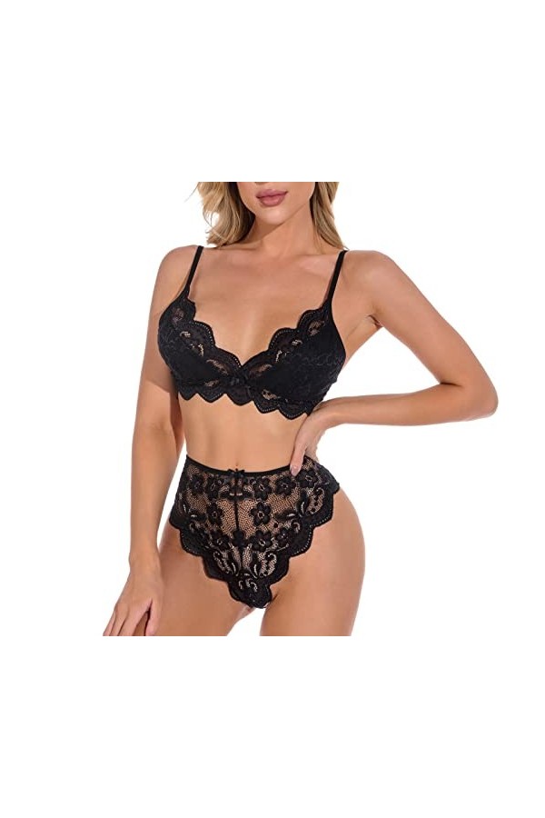 UIVHLW Nuisette Extensible Ensembles De Soutien-Gorge pour Femmes Dentelle Perspective Maille Vêtements Brodés Floraux