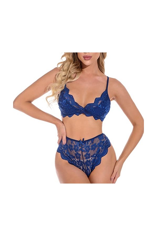 UIVHLW Nuisette Extensible Ensembles De Soutien-Gorge pour Femmes Dentelle Perspective Maille Vêtements Brodés Floraux