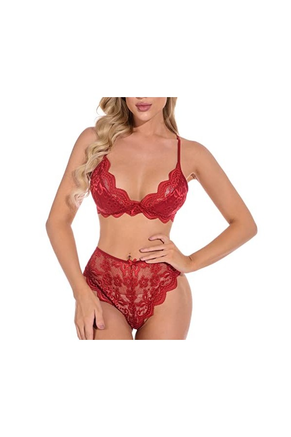 UIVHLW Nuisette Extensible Ensembles De Soutien-Gorge pour Femmes Dentelle Perspective Maille Vêtements Brodés Floraux