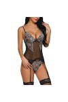 UIVHLW Lingerie De Nuit Dentelle Broderie&nbsp;&nbsp;&nbsp;Temptation V-Cou Bretelles Corset Taille Plus