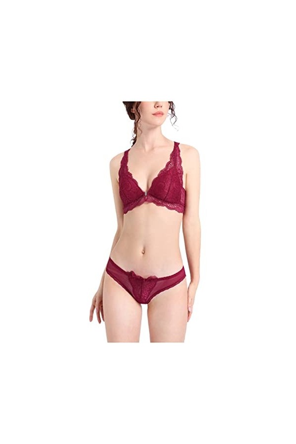 UIVHLW Lingerie De Nuit Ensembles De Slips De Soutien-Gorge sans Fil Corset sans Anneau en Acier pour Femmes