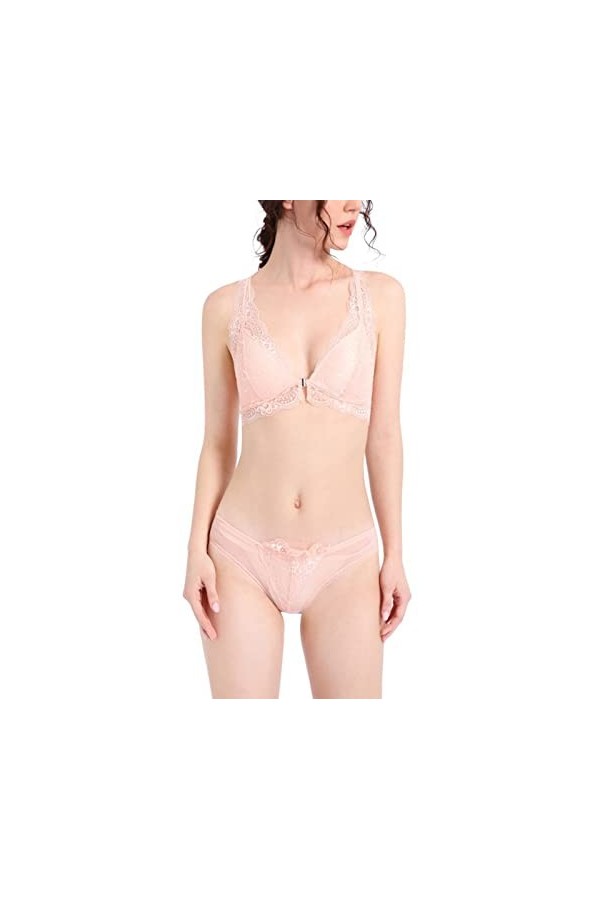 UIVHLW Lingerie De Nuit Ensembles De Slips De Soutien-Gorge sans Fil Corset sans Anneau en Acier pour Femmes