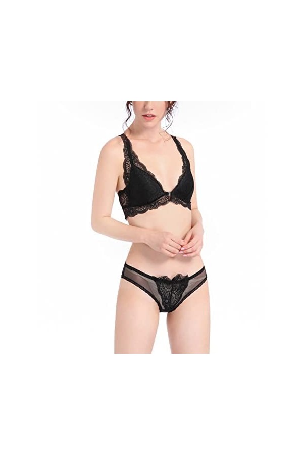 UIVHLW Lingerie De Nuit Ensembles De Slips De Soutien-Gorge sans Fil Corset sans Anneau en Acier pour Femmes