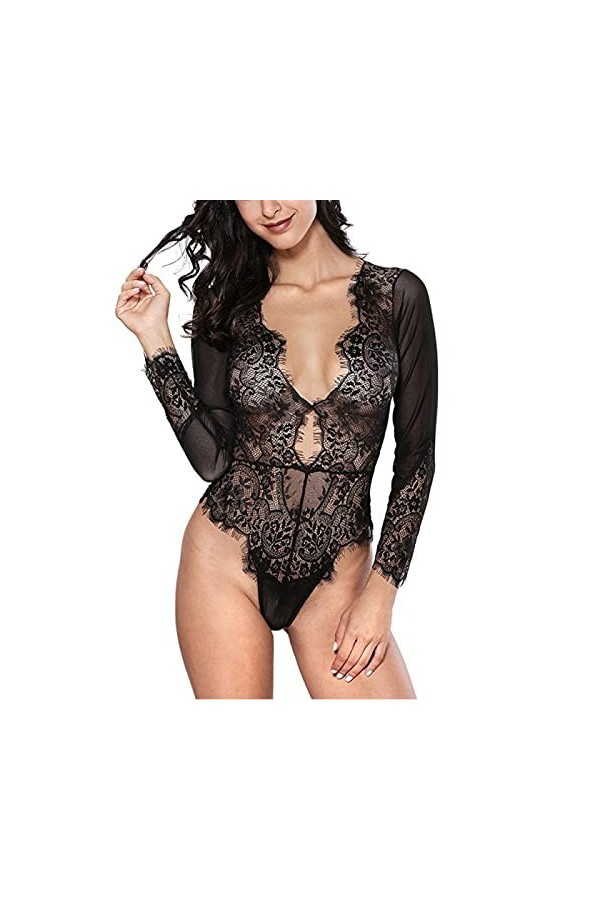 UIVHLW sous-Vêtements Évidés sous-Vêtements en V Profond pour Femmes en Dentelle Transparente À Travers des Robes À Manches L