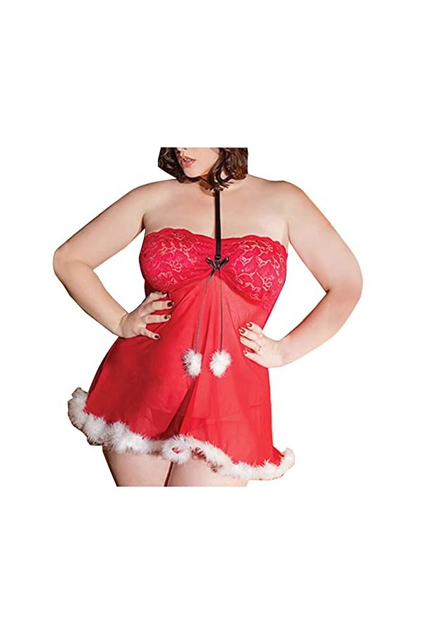 UIVHLW Body Perspective Robe De Grande Taille À Épaules Dénudées Chemise De Nuit pour Femme en Dentelle Rouge De Noël