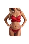 UIVHLW Lingerie Ensemble De sous-Vêtements Féminins Tentation De Broderie Florale en Dentelle Perspective Rouge