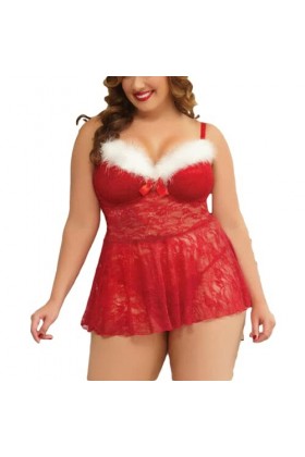 UIVHLW sous-Vêtements Évidés Chemise Femme sans Manches Ajustable Noël Dentelle Rouge Nuisette