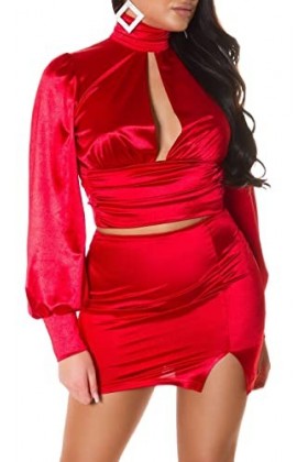 Koucla Sexy Satin Look Party Top Totalement Dos Nu, rouge, M