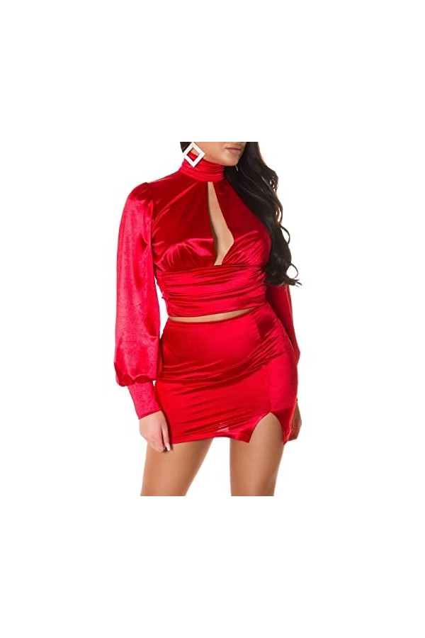 Koucla Sexy Satin Look Party Top Totalement Dos Nu, rouge, M