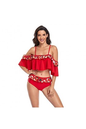 BGFC Robe Vêtements de Nuit Lingerie Sexy Babydoll Maillot de Bain Sexy Lady Floral Split Swimsuit-Red_M