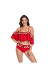 BGFC Robe Vêtements de Nuit Lingerie Sexy Babydoll Maillot de Bain Sexy Lady Floral Split Swimsuit-Red_M