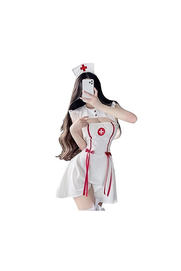 SNOMYRS Sexy Infirmière Lingerie Cosplay Tenues pour Femmes Jeu de Rôle Infirmière Costume Uniforme Tenue Babydoll Halloween 