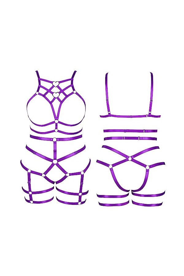 BBOHSS Femmes Bretelles Punk Soutien - Gorge Plus Taille élégant évidé sans Tasse Garter Set Gothique Halloween Carnaval Danc