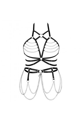 Femmes Bretelles Punk Soutien - Gorge Plus Taille élégant sans Tasse Creux Garter Set Gothique Halloween Carnaval Club Costum