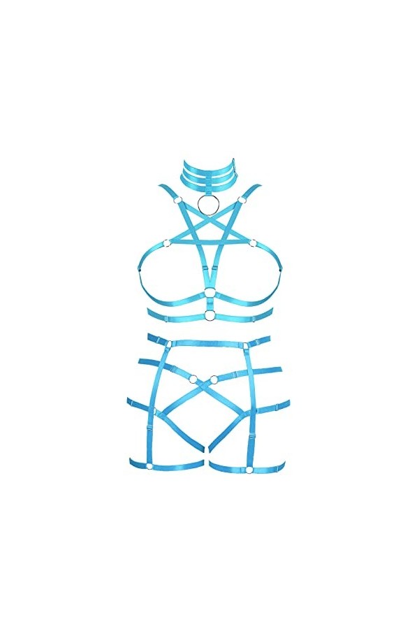 Femmes Bretelles Pentagramme Soutien - Gorge Grande Taille évidée Mode Garter Bra Set Punk Gothique orgie Halloween Party Cos