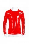 SARGE Chemise à Manches Longues en Cuir Brillant pour Hommes Manteau décontracté T-Shirt en Cuir Verni métallique Brillant po