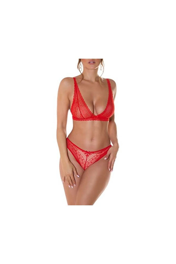 Koucla Dentelle Triangle Lingerie Combiné Transparent, Noir , L