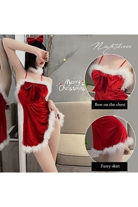 SNOMYRS Costume de Père Noël pour femme - Dos nu - Robe rouge avec nœud, Rouge, taille unique