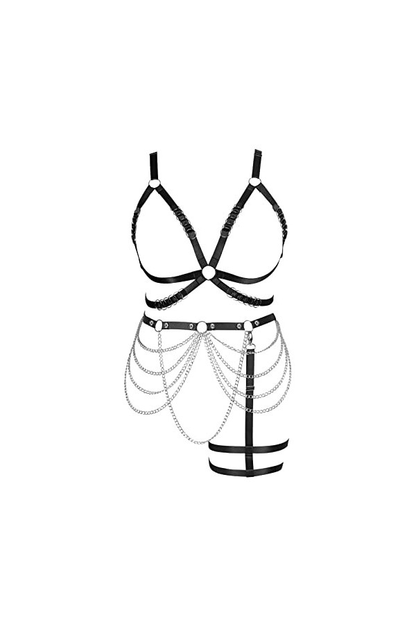 JMMHSS Harnais de corps grande taille pour femmes Lingerie Gothique Porte-jarretelles Ensemble Strappy Frame Hollow Out Hallo