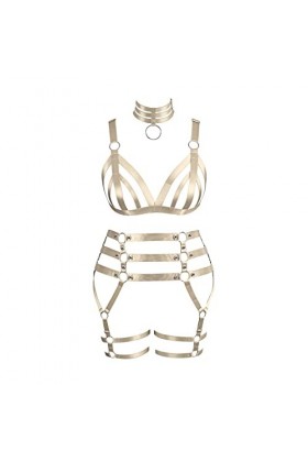 Femmes Body Harnais Soutien-Gorge Mode Plus Taille Cage Soutien-Gorge Bas Jarretière Ensemble Punk Gothique Carnaval Hallowee