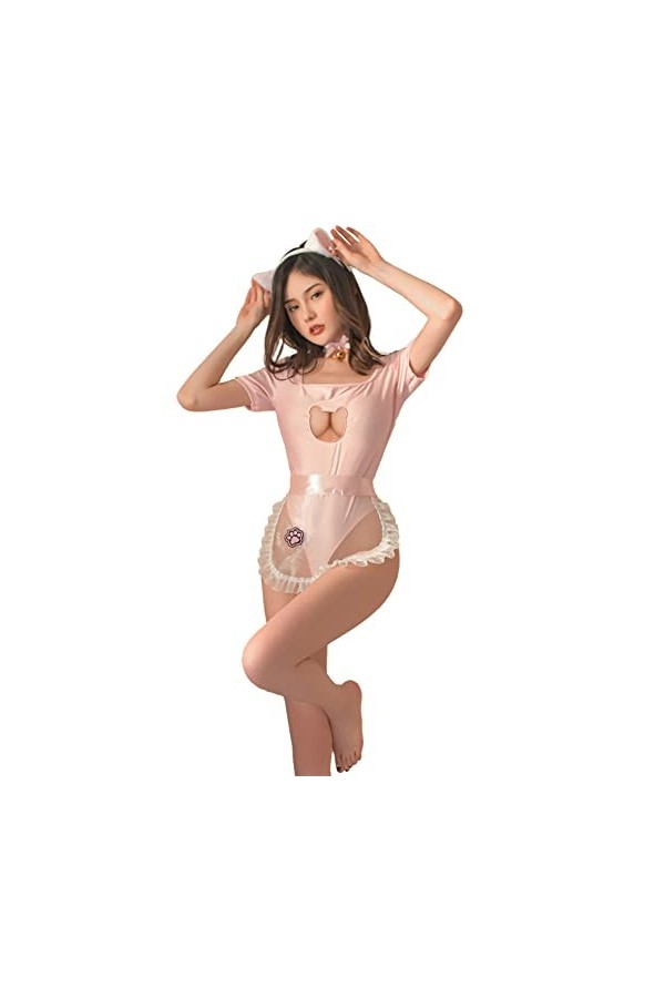 SNOMYRS Costume de soubrette pour femme - Robe de costumade - Lingerie pour chat - Avec tablier