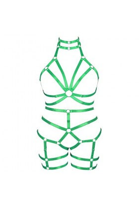 Femmes Punk Cut Out Plus Size Harness Set Strappy Body Cage Lingerie Taille Ceintures Rave Wear Vert Fluorescent 