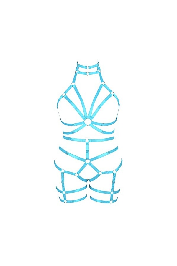 Femmes Punk Cut Out Plus Size Harness Set Strappy Body Cage Lingerie Taille Ceintures Rave Wear Vert Fluorescent 