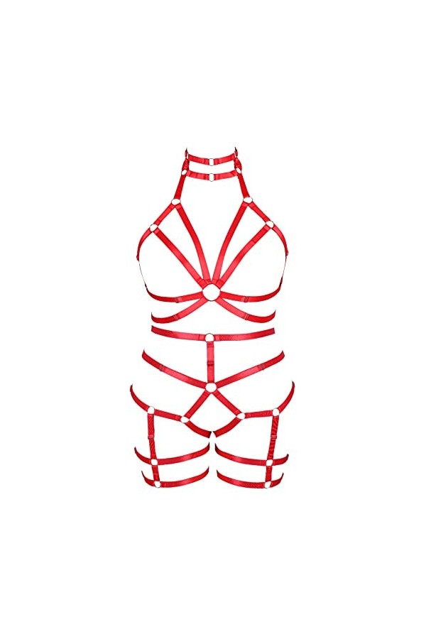 Femmes Punk Cut Out Plus Size Harness Set Strappy Body Cage Lingerie Taille Ceintures Rave Wear Vert Fluorescent 