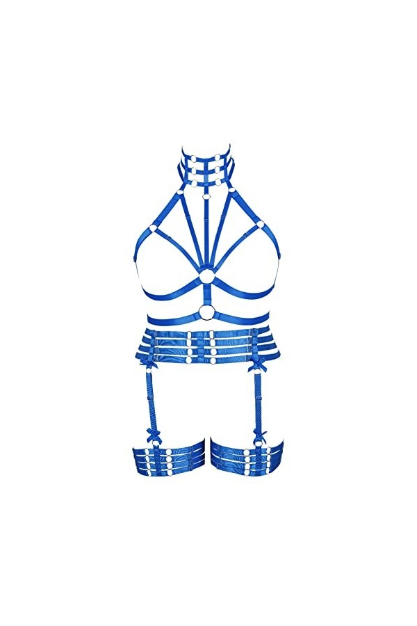 JMMHSS Ensemble porte-jarretelles taille plus harnais complet pour femme Lingerie Punk Festival Rave Gothique Halloween Vert