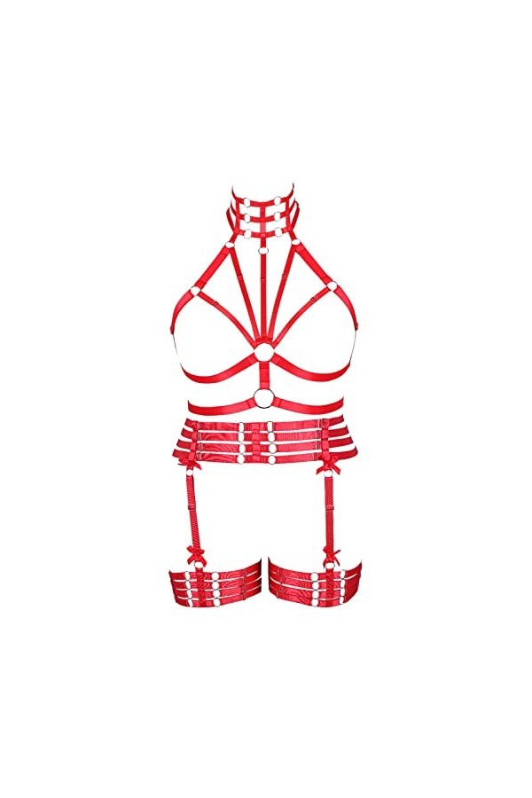 JMMHSS Ensemble porte-jarretelles taille plus harnais complet pour femme Lingerie Punk Festival Rave Gothique Halloween Vert