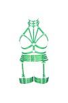 JMMHSS Ensemble porte-jarretelles taille plus harnais complet pour femme Lingerie Punk Festival Rave Gothique Halloween Vert