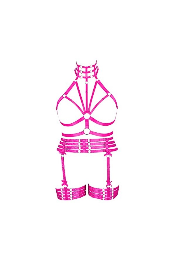 JMMHSS Ensemble porte-jarretelles taille plus harnais complet pour femme Lingerie Punk Festival Rave Gothique Halloween Vert