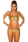 Koucla Gogo-Outfit Stretch au look mouillé avec des fissures sexy, or, S