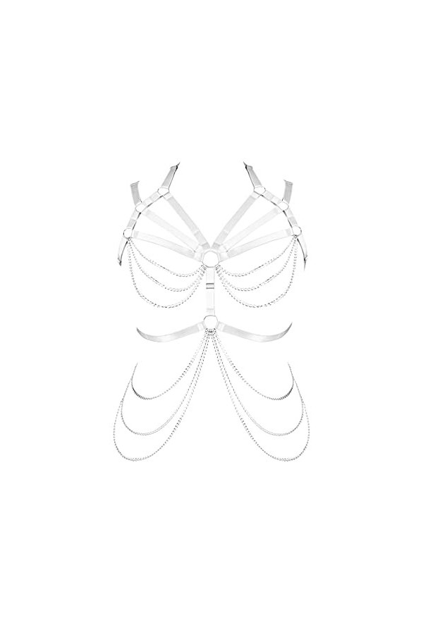 BANSSGOTH Femmes Pleine Cage Harnais Lingerie Grande Taille Corps chaîne Taille chaîne évider Tissu Extensible Festival Rave 